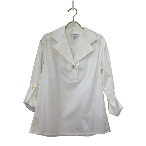 ST. John Sport Tunic Blouse White Convertible Sleeves Gold Button Detail SMALL - Picture 1 of 9